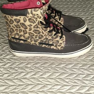 Sperry Top Sider Leopard Print High Top Sz 10
